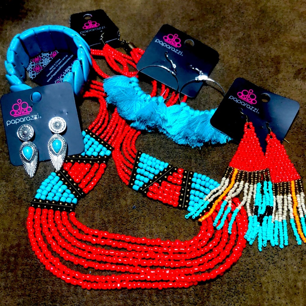 5 pc Paparazzi Set Turquoises & Red